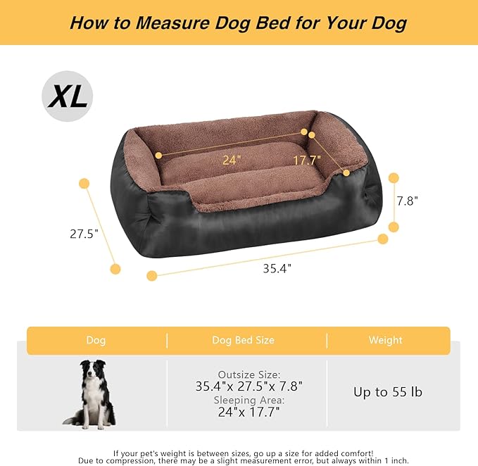 Dog Bed for Large Dogs, XL Dog Bed Soft Calming Pet Bed Washable, Comfortable and Breathable Pet Sofa with Nonskid Bottom, Black