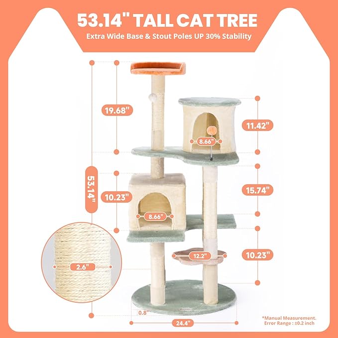 HYABi 53 Inch Flower Cat Tree - Multi-Level Cat Condo with Scratch Posts & Toys, Fresh Design Eco-Friendly Material, for Multi-Cat Households & Indoor Cat Playground