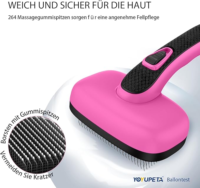 Dog Brush for Shedding & Grooming, Self Cleaning Slicker with Retractable Pins for Short & Long Haired Dogs & Cats. Removes Loose Fur, Undercoat, Mats & Tangles. Fits Large, Small Pet. Pink