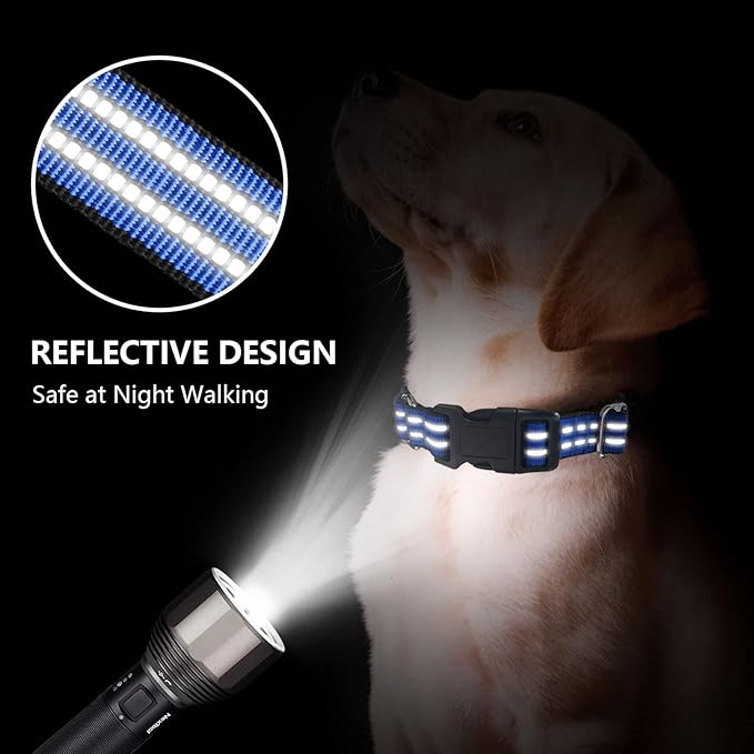 Hikiko Martingale Collar for Dogs Reflective Nylon Dog Collar with Quick Release Buckle Adjustable Training No Slip Dog Collar (X-Small, Blue)