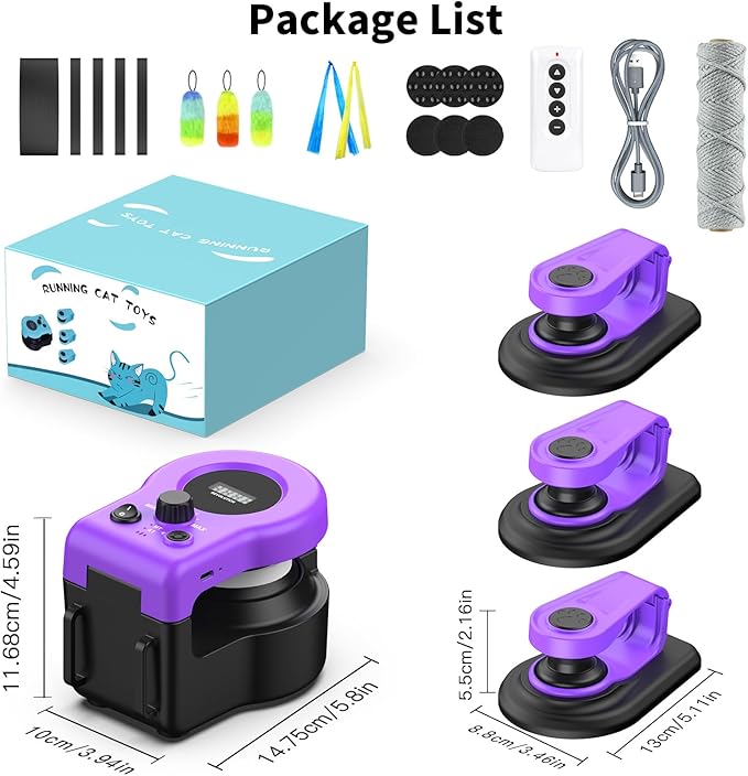 AsFrost Upgraded Interactive Cat Toy for Indoor Cats, Auto/Manual Control DIY Cat Feather Mouse Toy Treadmill for Bored Kitten Puppy Play Chase Run Exercise Hunting-Elegant Purple
