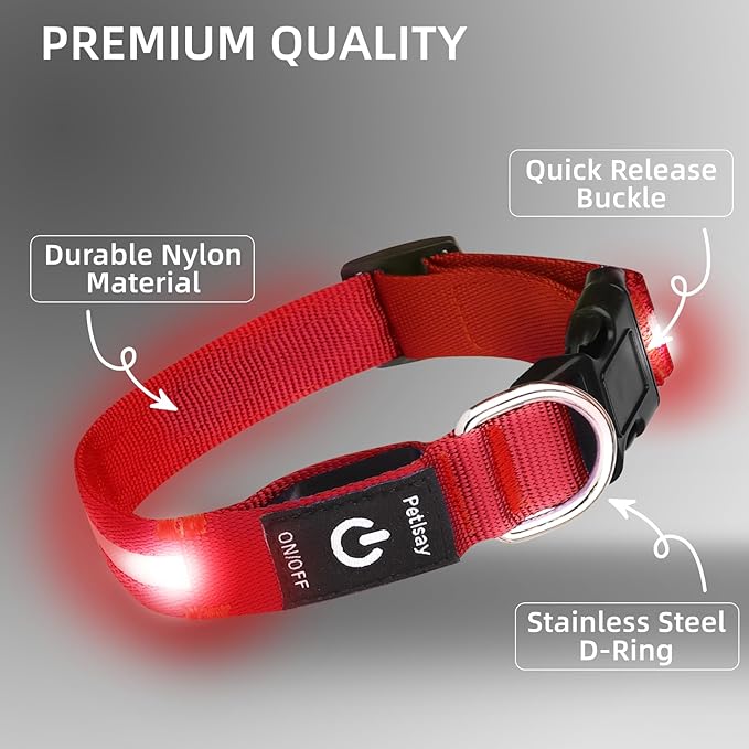 Super Bright LED Dog Collar - Fully Waterproof & Adjustable Glow Collar - USB-C Rechargeable for Night Walking, Safety - Flashing Lighted Collar for Dogs(Red,S)