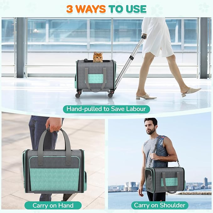 Cat Carrier with Wheels Airline Approved: Betopet Expandable Rolling Dog Carrier for Small Dog Under 25lbs - Cat Soft Carrier Pet Travel Bag TSA Approved Under Seat for Airplane Transport Flight