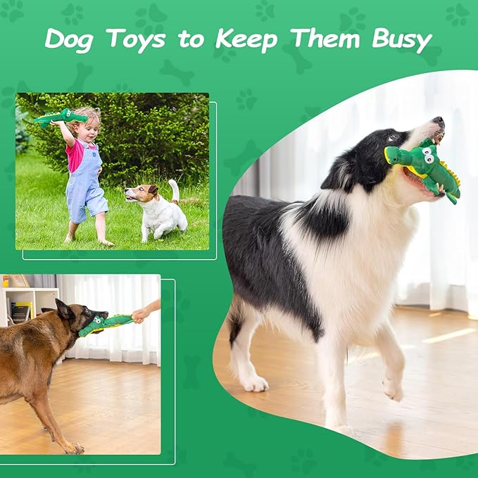 Dog Plush Toy for Aggressive Chewer, Though Large Stuffed Animal Dog Toys, Upgrade 10 Times Durablities Dyneema Dogs Squeaky Toy, Big Dogs Toys for Small, Medium, Large Breed(Crocodile)