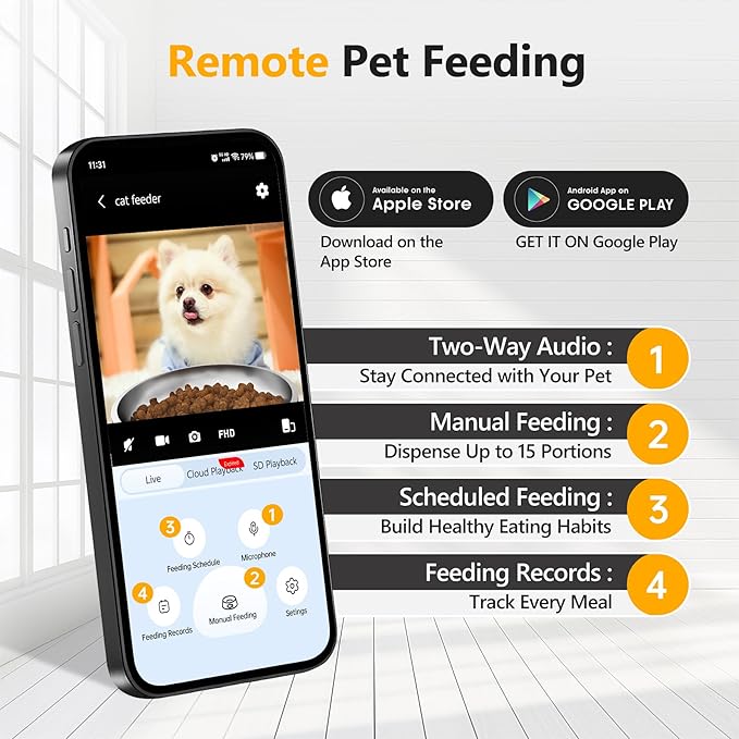 Automatic Cat Feeder with 1080P Camera, Two-Way Audio, APP Timed Auto Control Meals, 6L Dry Food Dispenser, 2.4G / 5G WiFi