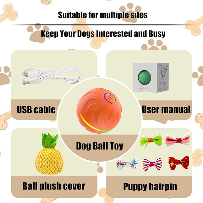 Interactive Dog Toys Dogs Ball,Moving Dog Toy with Touch Activated,Anti Boredom Dog Toys for Small Medium Dogs,Tough Motion Activated Automatic Vibrating Dog Ball,USB Rechargeable (Orange)