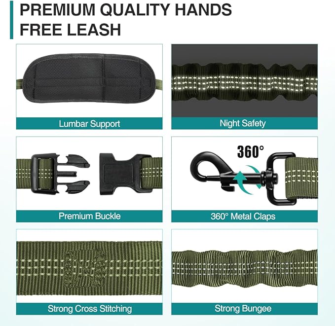 Kytely Hands Free Dog Leash Military Green