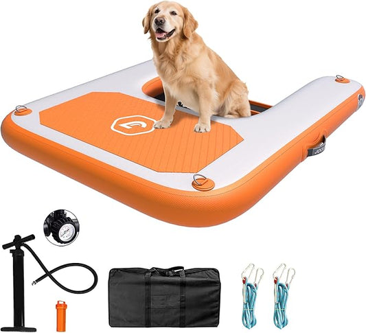 Inflatable Plank Dog Float Ramp,Up to 180lbs Dog Water Ramp Ladder with Non-Slip Dock Platform for Swimming Pool,Boat,Lake