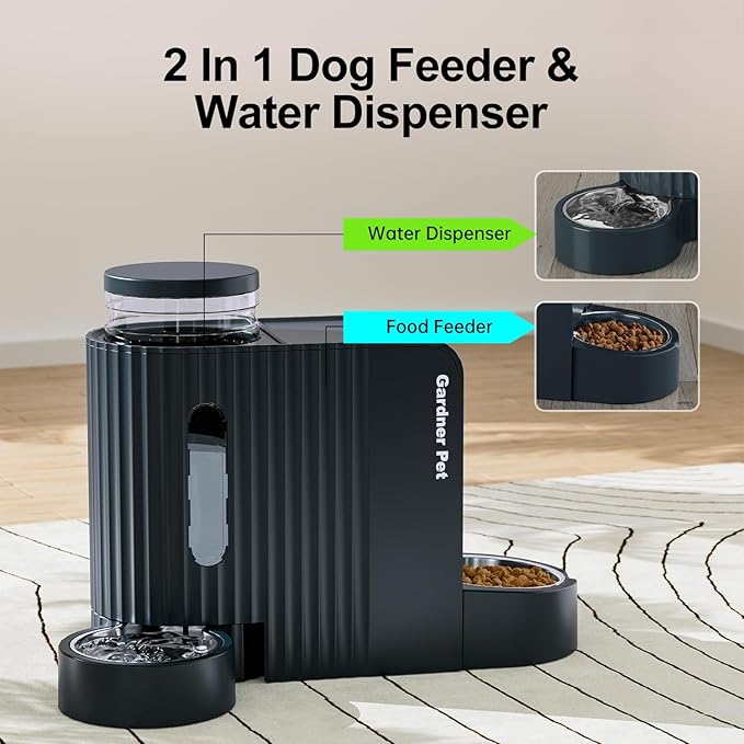 Gardner Pet Automatic Gravity Food Feeder and Water Dispenser, 1.8 Gallons*2 Stainless Steel Two-in-One Set Large Capacity Dispenser for Pets Dogs, Puppies, Kittens (Dark Blue)