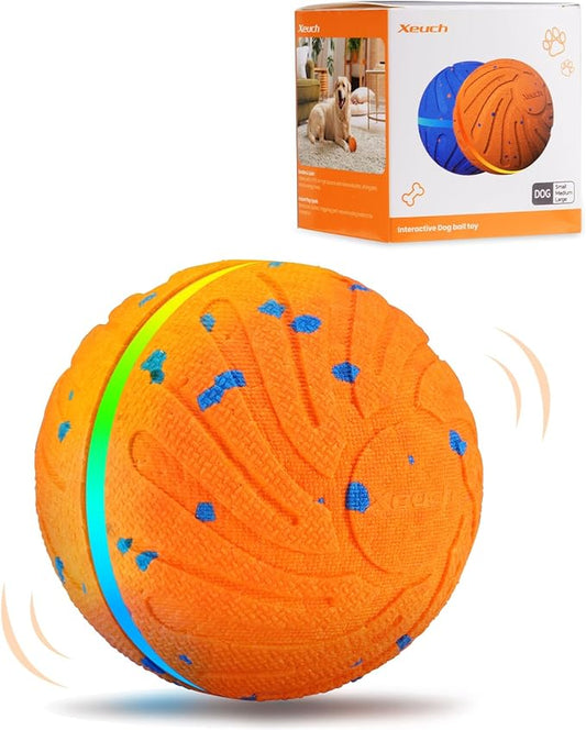 Smart Interactive Dog Toys, Automatic Moving Ball with 3 Lighting Modes, E-TPU Bouncy Balls for Dog Enrichment & Stimulation, Motion Activated Rolling Toy for Medium and Large Dogs Orange