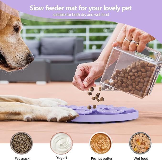 TUCANA 2PCS Lick Mat for Dogs & Cats, Stable Slow Feeding Pad with Suction Cups, Licking Treat Mat, Anxiety Relief, Build Healthy Good Eating Habit (Flower Pack of 2)