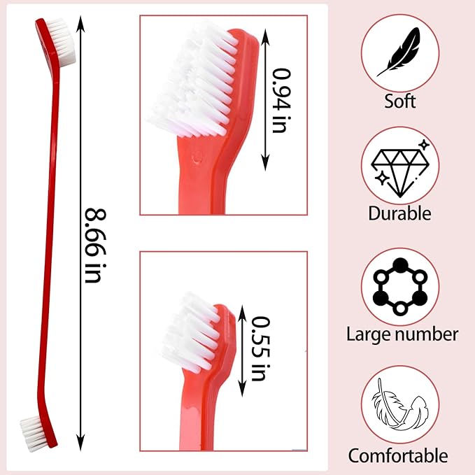 100Pcs Dog Toothbrush Dual Headed Puppy Tooth Brushing Kit Long Handle Soft Grooming Pet Dental Brushes Convenient Double Sided for Pets Cat Puppy Teeth Brush Cleaning Oral Care Supplies -Red