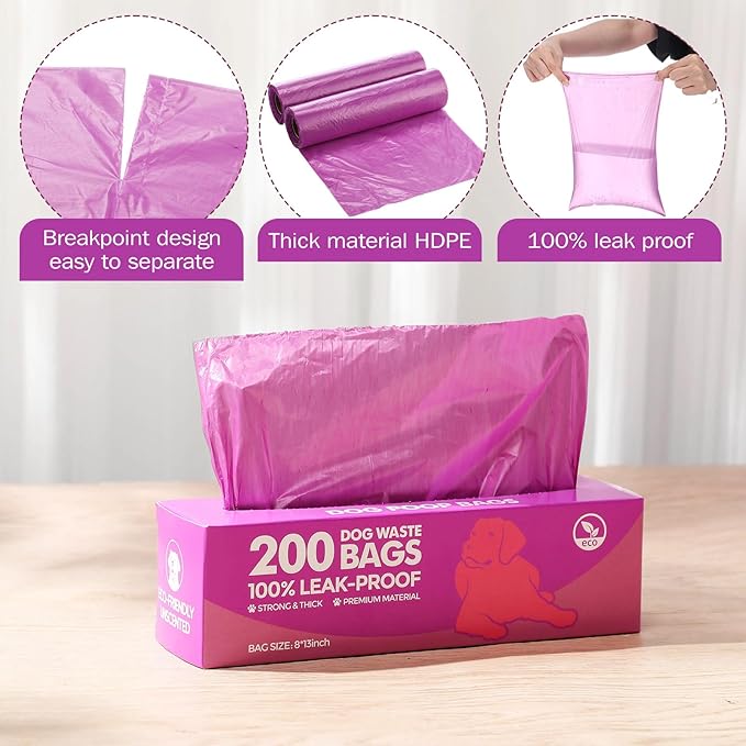 Sherr 50 Rolls Dog Waste Bags 10000 Count Dog Trash Bags Leak Proof Pet Doggie Poop Roll Waste Thick Plastic Bag for Home Park Outdoor Travel Pet Supplies (Purple)