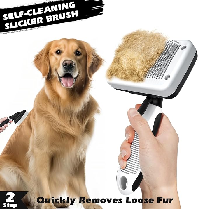 6 in 1 Pet Grooming Kit - Dog&Cat Comb, Deshedding Brush, Nail Clipper with File, Bath Brush - Premium Pet Supplies (Black White)