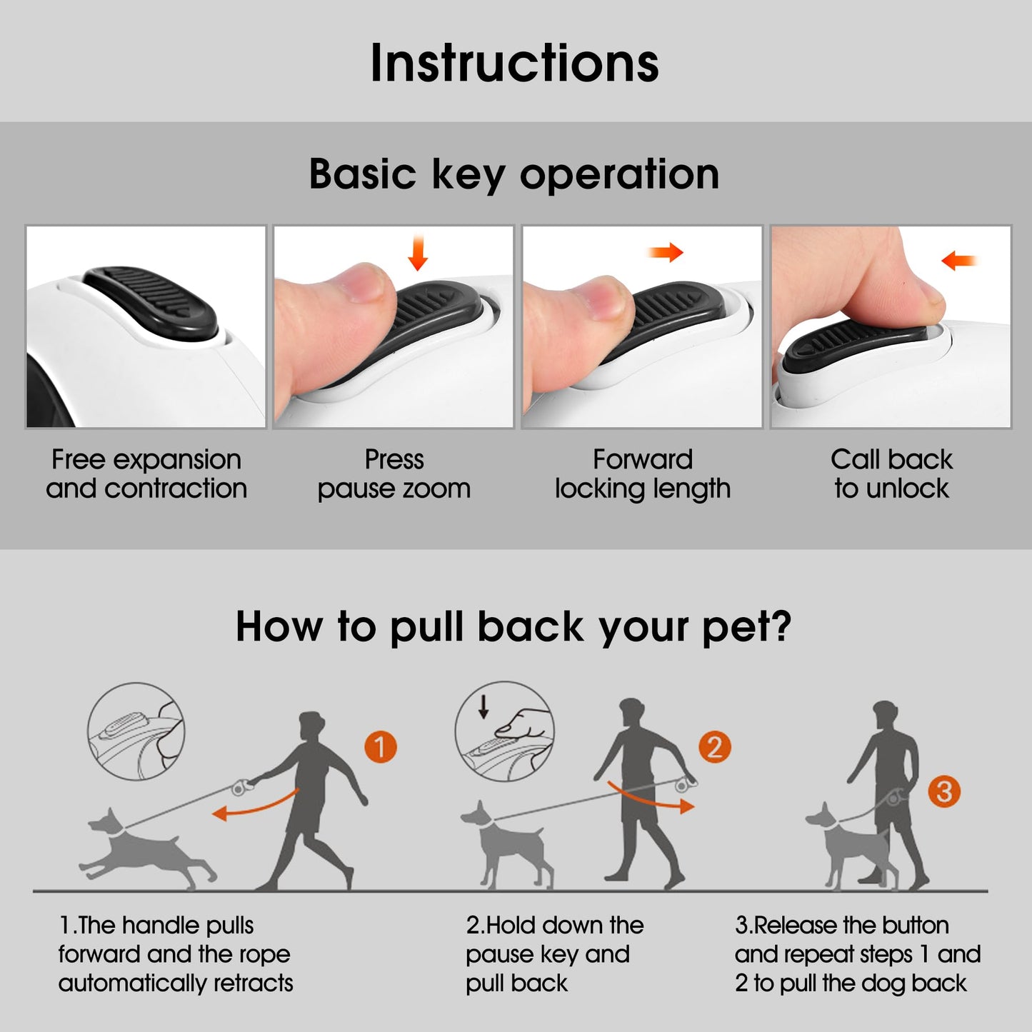 Gauzi 4 in 1 Retractable Dog Leash 16.4 ft Long Leashes with LED Light & Poop Bag Holder for Small Medium Large Dogs Heavy Duty (Max110lbs)