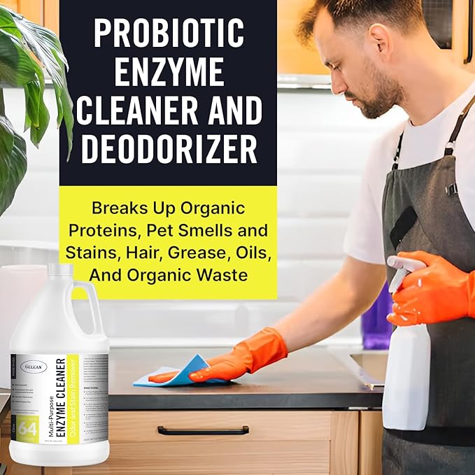 Multi-Purpose Probiotic Enzyme Cleaner, Made in USA - Pet Stain and Odor Remover - Concentrated - Professional & Home Strength Drains, Floors, Bathrooms, Toilets Trash Can, (1 gallon, Citrus)