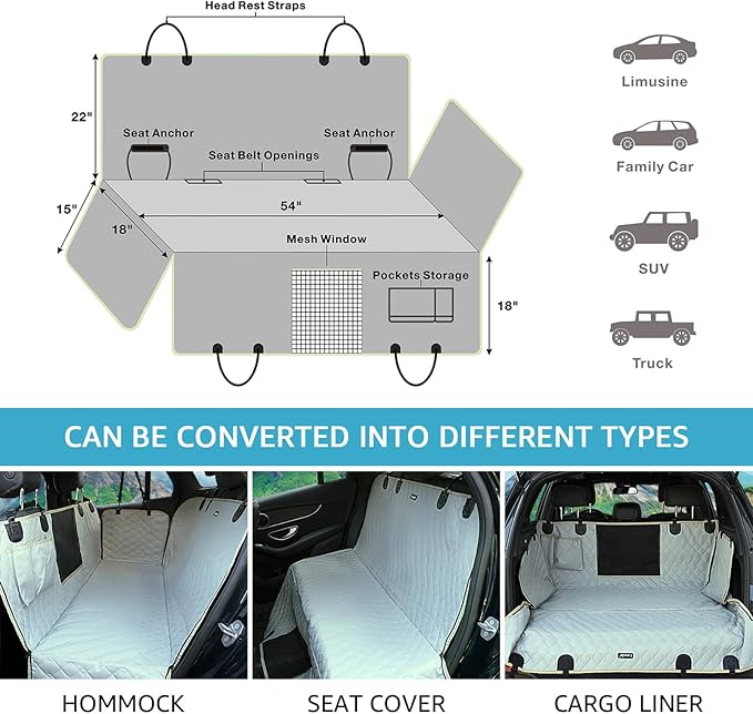 Lassie Truck Dog Car Seat Covers Back Seat, F150 F250 Waterproof Dog Car Hammock for Truck, Backseat Pet Cover for Car Compatible with Ram 1500,2500,Silverado Sierra Tundra