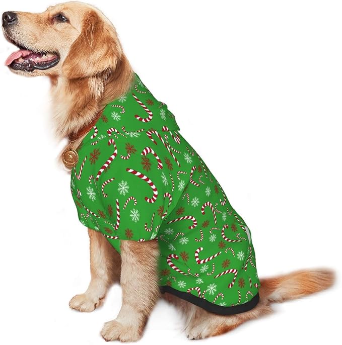 Green Candy Cane Hoodie,Christmas Cosplay Dog Clothes with Pocket and Hat Winter Clothes Sweaters Large