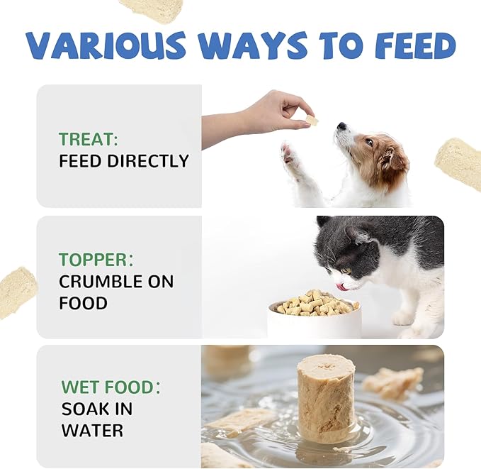 Freeze Dried Raw Dog Food, Chicken & Salmon Recipe Dog Food Topper, High Protein, Rawhide Free, Gluten&Grain Free for Dogs, Cats, 5.3oz