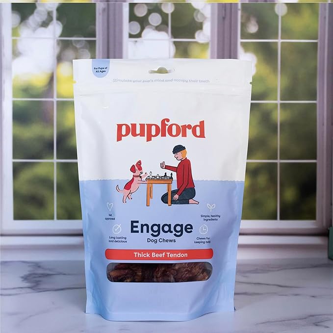 Pupford Thick Beef Tendon Chews for Dogs & Puppies, All-Natural Dog Chew with Glucosamine for Joint Health, Long-Lasting Toy, Great for Teething (5 Count)