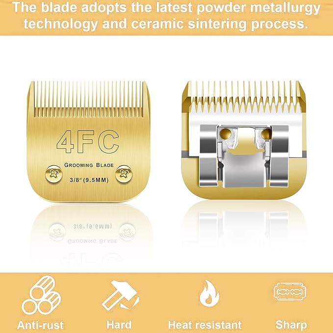 Andis/Oster A5/Wahl KM-10 Series Compatible 4F Dog Grooming Blades - 3PCS Detachable, Gold 4FC