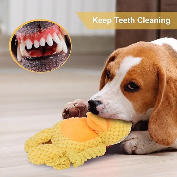 Dog Toys, Dog Squeaker Toys with Crinkle Paper, Stuffed Animal Dog Plush Chewing Toy, Cotton Rope Interactive Toys for Puppy, Small, Middle Dogs (Yellow Duck)