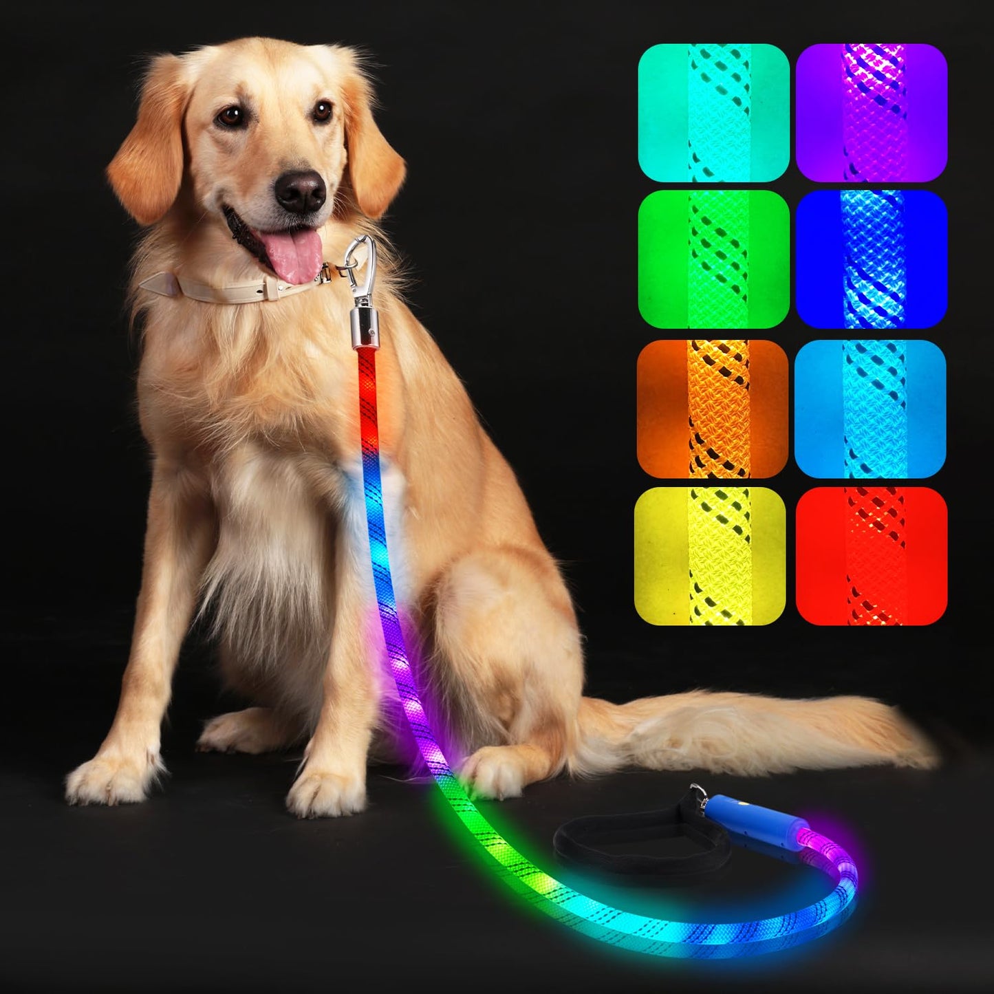Light Up Dog Leash, LED Pet Leash for Night Walking,13 Lighting Modes, Rechargeable Dog Lights, Glow in The Dark Walking Leashes with Tangle-Free Hook for Small Medium Large Dogs - 4 Ft