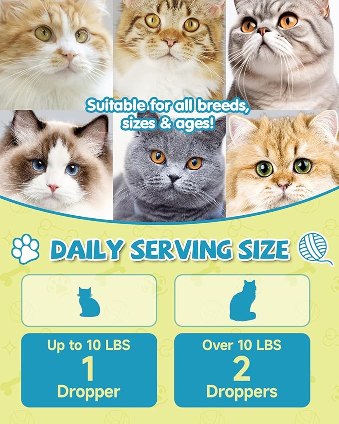 L-Lysine for Cats,Lysine Drops Immune Support Supplement,Sneezing,Cold,Allergy Relief,Runny Nose,Feline Respiratory,Natural Antibiotics for Cats with Colostrum,Taurine (Roast Chicken Flavor/2floz)