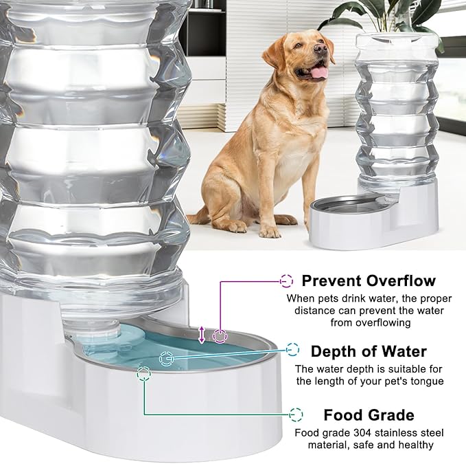 Sfozstra Automatic Pet Water Dispenser: 9L Lagre Dogs Stainless Steel Gravity Feeder - Convenient Drinking Water Dispenser Designed for Dogs and Cats (White, 9L)