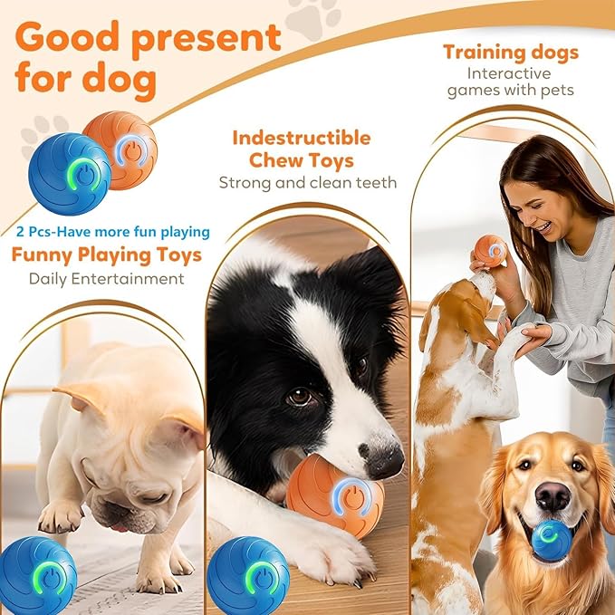 Smart Jumping Ball for Dogs & Cats Duraspin Dog Bouncing Ball Random Path Electric Automatic Moving and Rolling Pets Toy Interactive Jumping Vibrating Bouncing Balls for Puppy Toys（2PCS：Blue+Orange）