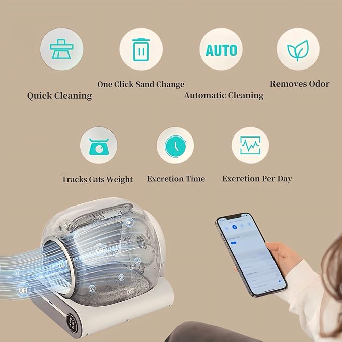 Automatic Cat Litter Box Large Capacity for Multiple Cats,Intelligent Self-Cleaning Cat Litter Box with APP Control, Self Cleaning Large Cat Toilet, Automatic Cleaning, One Click Sand Change