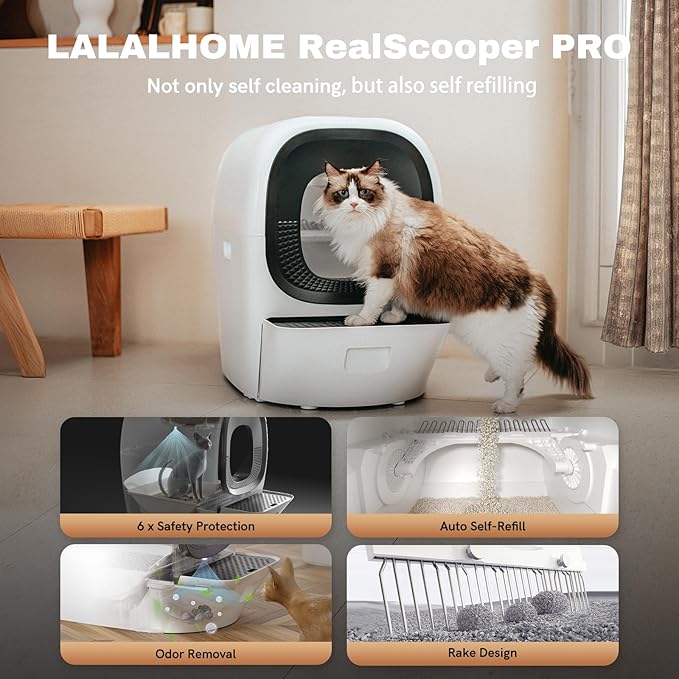80L Auto Refill Self-Cleaning Litter Box AI Self-Refilling Robot Automatic for Multiple Cats(3-20lb) - Rake Design ScoopFree, Safety Sensors, Anti-Leakage, Odor Control, 5G WiFi App, XL