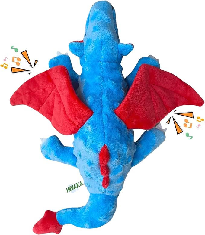 Dragon Dog Squeak Plush Toy Chew Toy Resistant to Bite Keeps Dogs Healthy and Happy Birthday Gift Suitable for Large, Medium and Small Dogs Blue 14 Inch