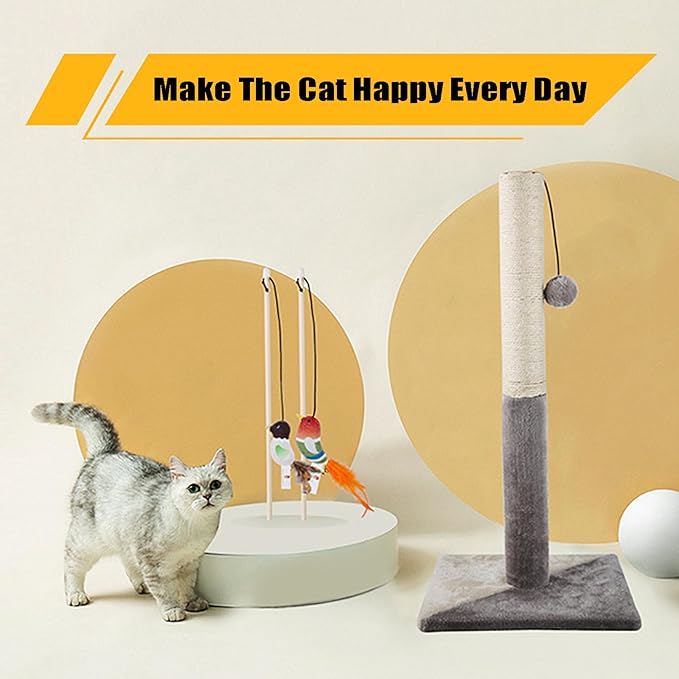GKYZBB 30" Tall Cat Scratching Post,Highly Resistant Carpet Scratch Post, Premium Sisal Rope Scratch Posts, Sturdy Large Scratch Pole with Hanging Ball,Bring 2 pcs of cat Teasing Stick