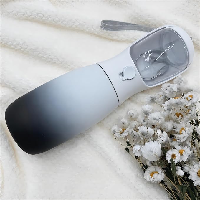 Portable Dog Water Bottles, 2-in-1 Food Grade Pet Water Bottle with Food Container, Large Capacity Dog Water Dispenser, Outdoor Dog Accessories for Camping, Dog Gifts (19Oz, Black&White)