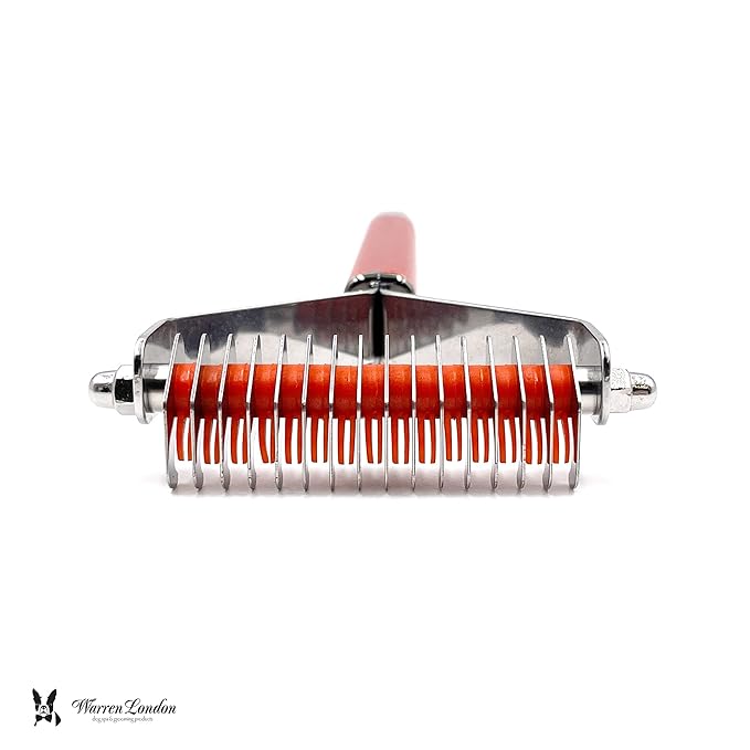 Warren London Undercoat Rake Brush for Dogs and Cats - Premium Deshedding Tool for Long Haired Pets - Skin Friendly Dematting Comb for Professional Grooming Results at Home