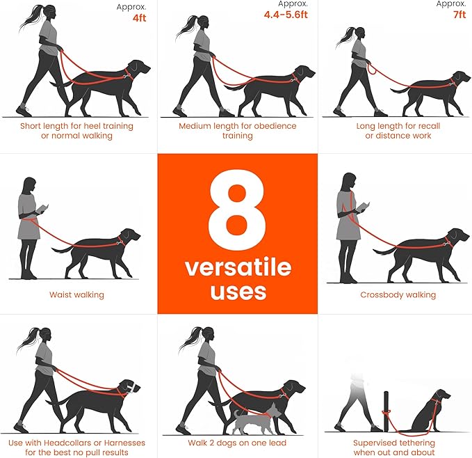 HOWGO Hands Free Dog Leash with Padded Handle,Multifunctional Crossbody Waist Leash for Walking Running Jogging Training,7.5 FT Nylon Adjustable Length for All Breeds(Red, Ultralight)