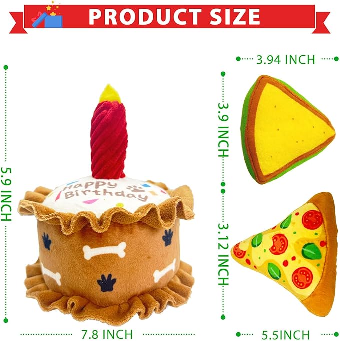 Birthday Squeaky crinkly Cake Aggressive chew for pups Sandwiches Pizza Party Dog Toy Colorful Playset to Keep Your Furry Friend Busy with 3 Pack Gift Toys