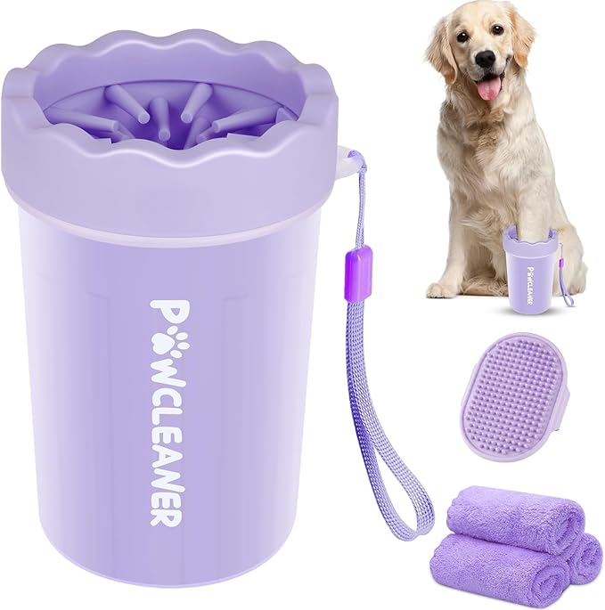 Dog Paw Cleaner, Washer, Muddy Pet Foot Cleaner for Small Medium Large Breed Dogs/Cats (with 3 absorbent towel) (Purple, Medium)
