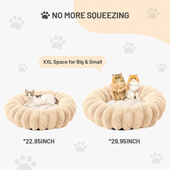 Fluffy Round Washable Cat Bed Couch Cute Donut Dog Bed for Small Cat Indoor Cozy Calming Cushion Pet Mat Puppy Bedsure