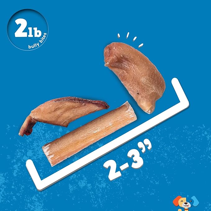 Jack&Pup Bully Bites (2 LB Bag), Small Bully Sticks for Small Dogs, 1-3 Inch Bully Chews for Puppies, Seniors and Smaller Dogs