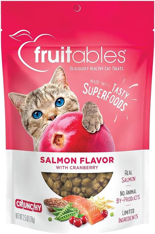 Fruitables Cat Crunchy Treats For Cats – Healthy Low Calorie Packed with Protein – No Wheat, Corn or Soy – Made with Real Salmon with Cranberry – 2.5 Ounces