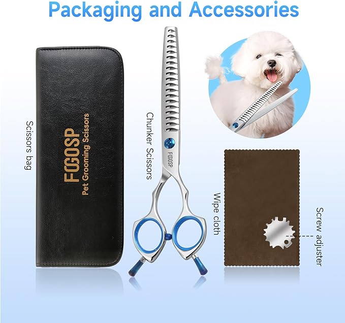 Chunkers Dog Grooming Scissors Professional Thinning Shears for Dogs Trimming 70% Thinning Rate 19 Teeth Symmetric Handle for Pet Groomers or Family DIY Use