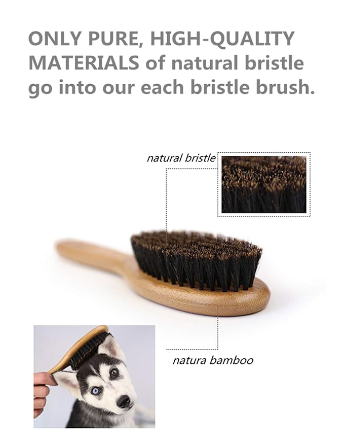 Patina Dog Cat Brush for Shedding, Natural Bamboo Boar Bristles Brush, Pet Grooming Supplies for Short and Long Haired Dogs Cats, Gentle Easy Grooming Massage, Japanese design