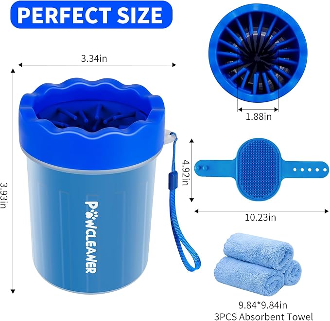 Dog Paw Cleaner, Washer, Muddy Pet Foot Cleaner for Small Medium Large Breed Dogs/Cats (with 3 absorbent towel) (Navy Blue, Small)