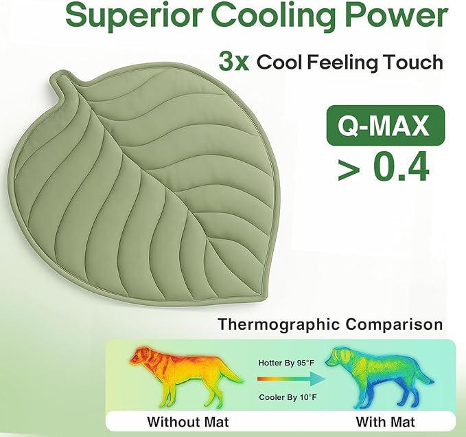 Dog Cooling Mat - Large Leaf Shaped, Washable, Non-Slip, Summer Pad for Dogs and Cats, Lightweight