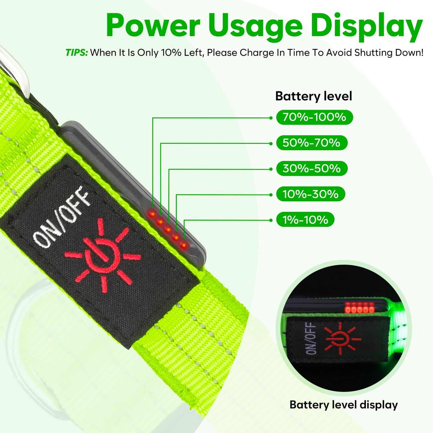 Kpuplol LED Dog Leash, 4 Ft Light Up Dog Leash USB Rechargeable Waterproof, Nylon Reflective Leashes with Padded Handle, Safety Glow in The Dark Pet Lights for Large Medium Small Pet(Green)