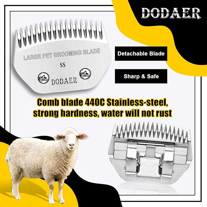 Large Detachable Pet Dog Grooming Steel Blade,Compatible with Andis Super Blending,Oster A5,Wahl KM10 Series Clippers for Large Dog,Horses,Sheep，Cut Length 1/50"
