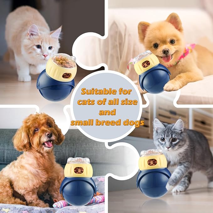 Slow Feeder Cat Bowl, Dog Slow Feeder, Cat Treat Dispenser Toy with Adjustable Dispensing Hole, Puzzle Toy to Prevent Boredom & Bloating for Cats and Small Dogs