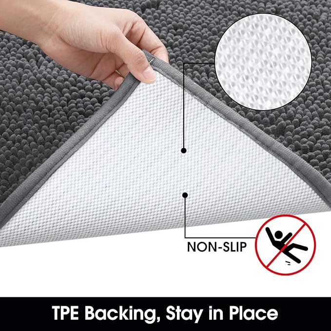 HOMEIDEAS Doormat Indoor Entrance, 32"x20", Highly Absorbent Chenille Muddy Dog Washable Non Slip Front Welcome Door Floor Mat for Entryway, Grey